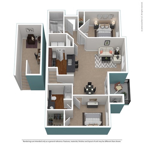 Floor plan for 2 beds, 2 baths, 1205 sqft